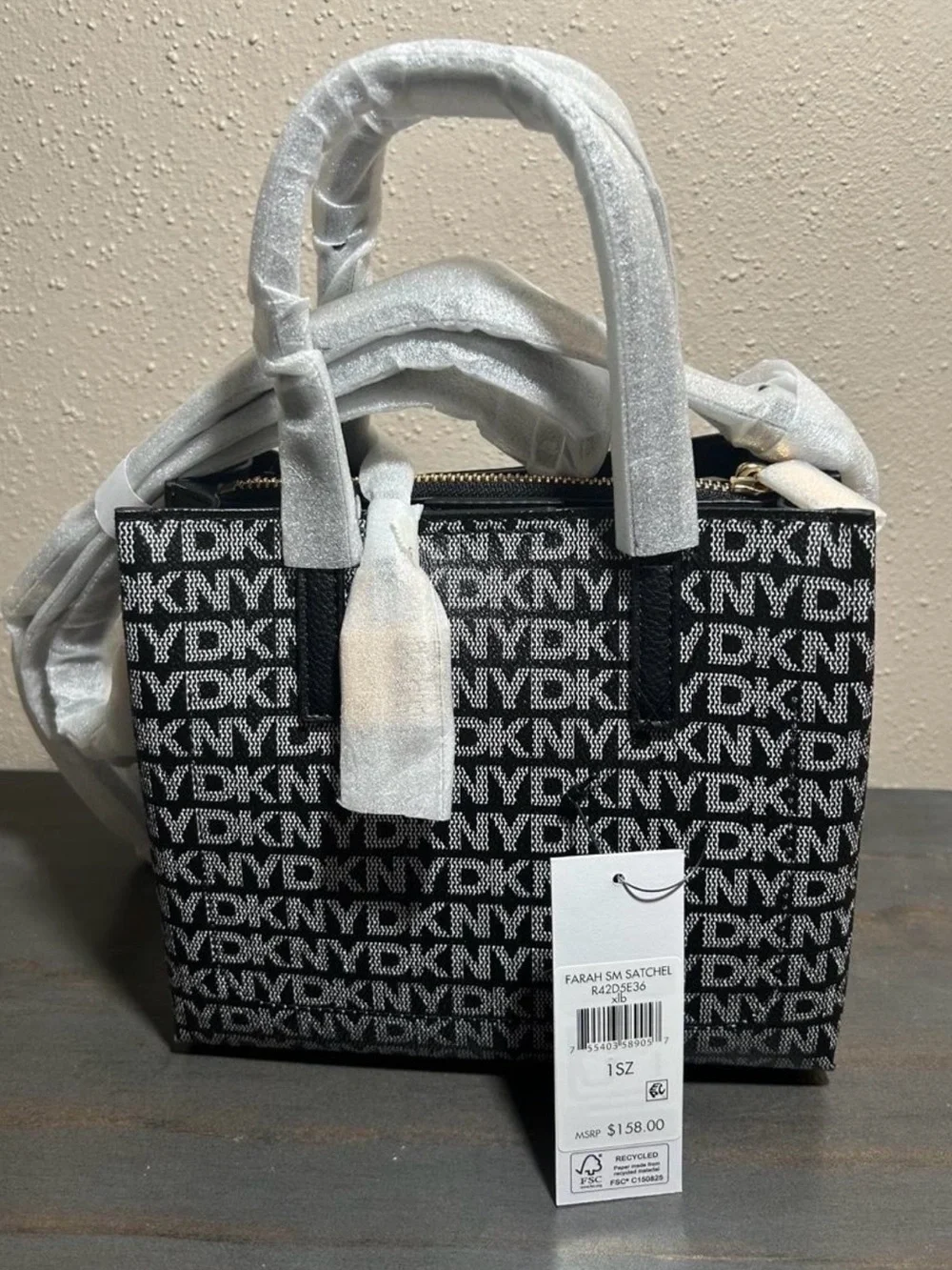 DKNYC Black & White Logo Farah Mini Satchel